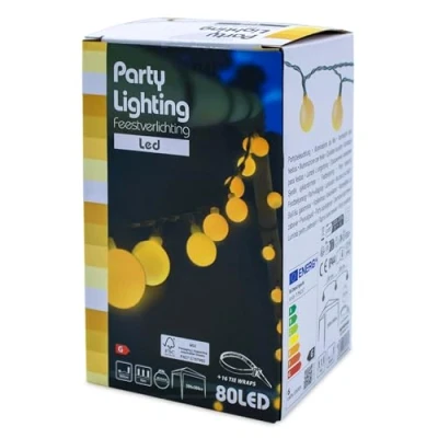 Afbeelding van Spetebo Led lichtsnoer met 80 bollen, warm wit voeding, feestverlichting van ca. 16 m lengte paviljoen buiten party tuin balkon verlichting