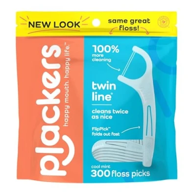 Afbeelding van Plackers Twin Line Dental Flossers, Cool Mint Flavor, Dual Action Flossing System, Easy Storage, Super 300 ctTuffloss, 2X The Clean,