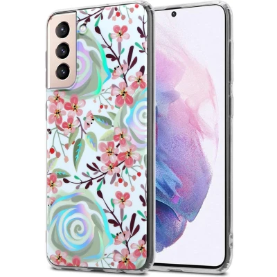 Afbeelding van Cadorabo Hoesje geschikt voor Samsung Galaxy S21 PLUS in PERZIK BLOESEMS Beschermhoes gemaakt van TPU siliconen Case Cover met bloemenmotief
