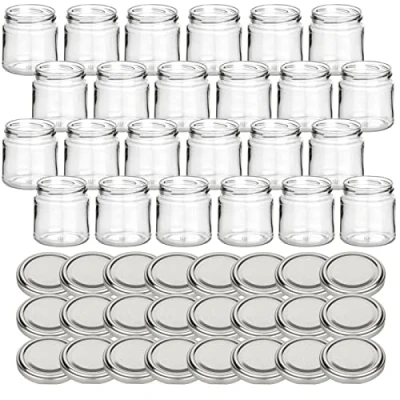 Afbeelding van gouveo Set van 24 jampotjes 250g &quot;Honey&quot; met schroefdeksel zilverkleurig Kleine voorraadpotjes schroefdop TO66 Lege inmaakpotjes, kruidenpotjes