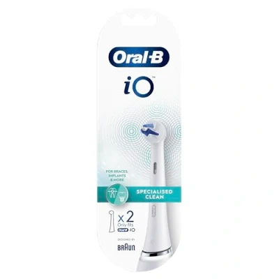 Afbeelding van Oral B iO Gespecialiseerde schone elektrische tandenborstelkop, precies schuine plukjes voor diepere plaquetverwijdering moeilijk bereikbare plaatsen, 2 stuks, wit
