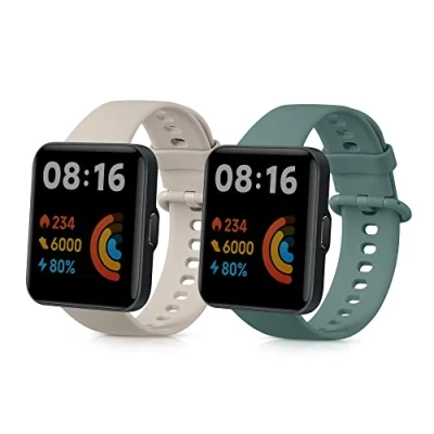 Afbeelding van kwmobile 2x horlogebandjes geschikt voor Xiaomi Redmi Watch 2 Lite bandje Smartwatch bandjes van TPU Activity tracker horloge band in beige / donkergroen