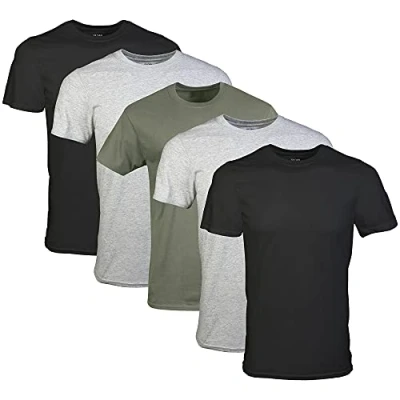 Afbeelding van Gildan Crew T shirts voor heren, multipack, stijl G1100, zwart/sportgrijs/legergroen (verpakking van 5), M