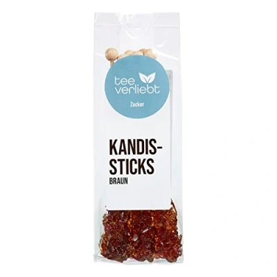 Afbeelding van FRUTEG Candi Sugar sticks Brown 6 eetstokjes in foliebas Heerlijke theesuiker op de steel Bruine Thee Kandis stuks