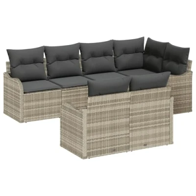 Afbeelding van vidaXL 7 delige Tuin Sofa Set met Kussens Lichtgrijs Poly Rattan, 2 Zits Rattan