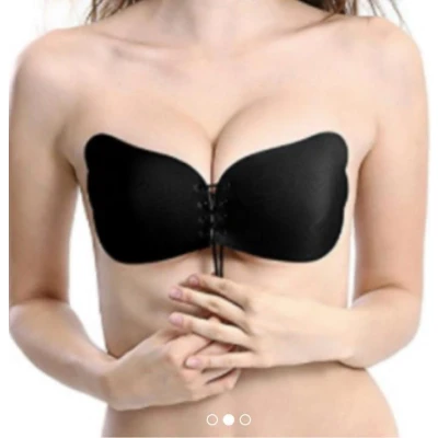 Afbeelding van plak bh push up siliconen onzichtbare zelfklevende zwart cup C
