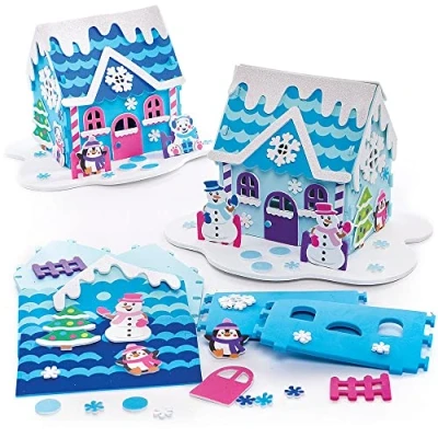 Afbeelding van Baker Ross FX292 Sneeuwpop Huisjes Set van 2, Kerst Decoratie Knutselsets voor Kinderen, schuim Kunst en Knutselen