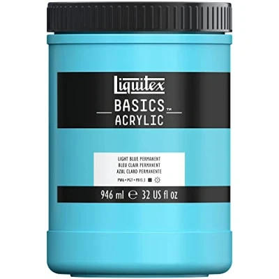 Afbeelding van Liquitex Basics 8870368 Monopigmenteerde acrylverf, kunstenaarspigmenten, lichtecht, gemiddelde viscositeit, achivkwaliteit, zijdeglanzende afwerking, 946ml Light Blue Permanent