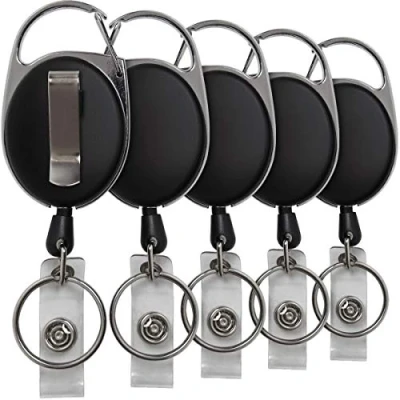 Afbeelding van iGadgitz Home U6925 intrekbare ID kaart JoJo riem clip karabijnhaak kaarthouder met 70 cm draad 5 stuks zwart