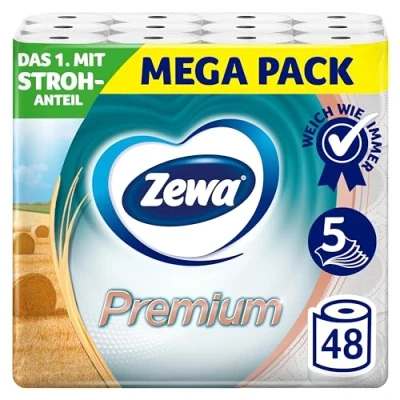 Afbeelding van Zewa Premium toiletpapier met stro, 6x8 rollen, 5 lagen, voorraadverpakking
