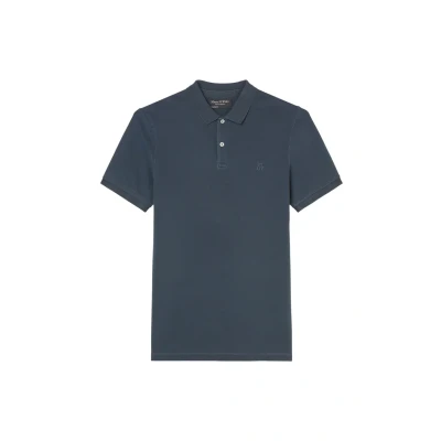 Afbeelding van Marc O&#039;Polo Short Sleeve Button Placket Slits AT HEM Embroidery ON Chest Poloshirt, Heren, Maat: XXL, Azure blue