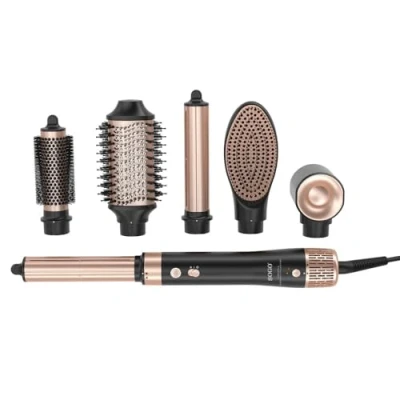 Afbeelding van SOGO Airstyler Multistyler Föhnborstel Krultang 6 in 1 Stylingtool Temperatuurinstellingen Ionic functie 1400W Zwart/Goud