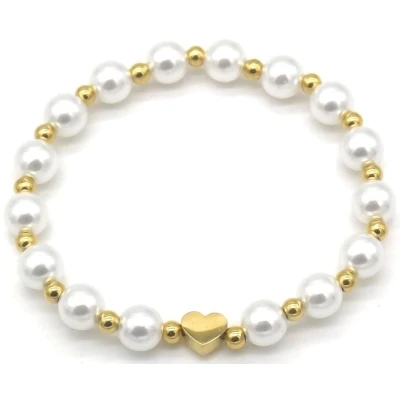 Afbeelding van Bijoutheek Armband (Sieraad) Parels Balletjes Hartje Goud
