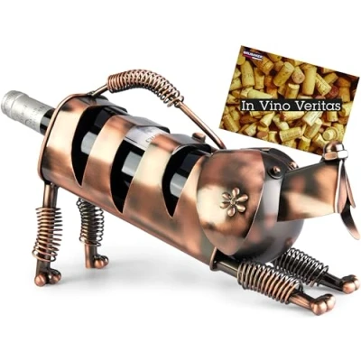 Afbeelding van BRUBAKER Wijnfleshouder Hond Koperkleurige Metalen Flessenhouder Decoratief Cadeau voor Hondenbezitters Figuur Wijngeschenk met Cadeaukaartje Kleur: Koper