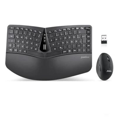 Afbeelding van Perixx Periduo 606, ergonomisch draadloos compact toetsenbord en verticale muis desktop set, gedeeld toetsenveld, 4 weg scrolwiel, aanpasbare polssteun platte toetsen met