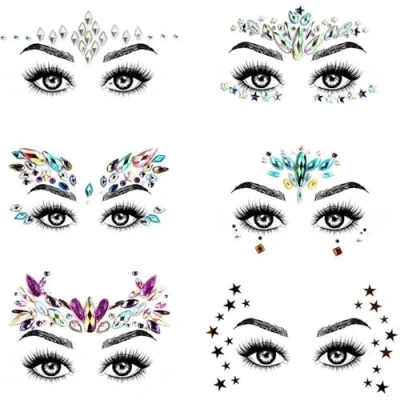 Afbeelding van URAQT Face Gems Glitter, Strass Gezichtsjuwelen, Kristallen Gezichtsstickers voor Ogen, Zelfklevende Tijdelijke Body Tattoos Feest, Rave Festival