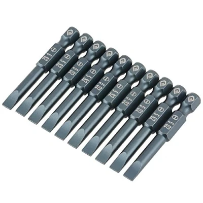 Afbeelding van 10 stks 50mm sleufschroevendraaier bits set magnetische platte kop 1/4 inch zeskantschacht gelegeerd staal H6.3 * 50* SL5mm