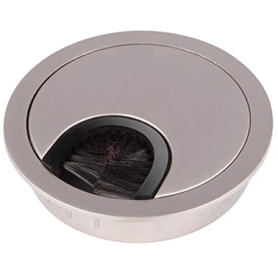 Afbeelding van SOTECH 2 stuks Kabeldoorvoer van metaal inox look mat Boormaat Ø 68 mm bureau met stofafdichting