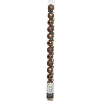 Afbeelding van 14x stuks kleine kunststof kerstballen walnoot bruin 3 cm Kerstbal
