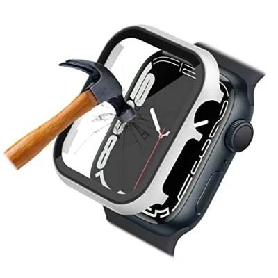 Afbeelding van Aluminium case met displaybescherming voor de Apple Watch Series 7 6 5 4 3 2 1 SE; 45mm 44 42 41 40 38 beschermhoes geïntegreerd beschermingsglas 9H (38mm zilver)