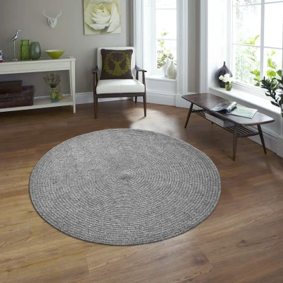 Afbeelding van Corda Binnen &amp; Buiten Vloerkleed Effen Gevlochten Tuin Balkon Laagpolig Grijs rond Polypropyleen 120 cm