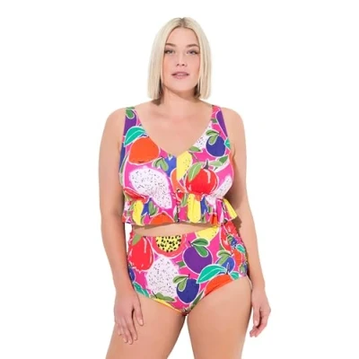Afbeelding van Ulla Popken Fruit Print Ruffled TWO Piece SET Bikini, Dames, Maat: 50, Pink