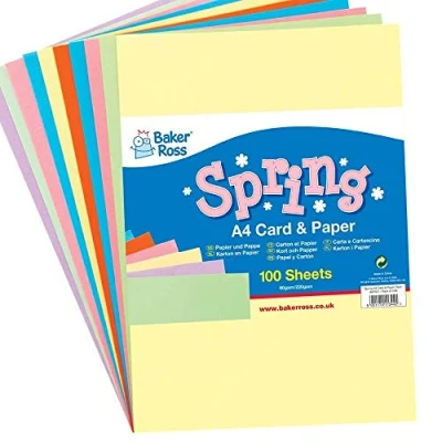 Afbeelding van Baker Ross A4 Spring Colours Card and Paper Pack van 100 vellen, Value creatieve kunstbenodigdheden voor kinderen, ambachten en decoratie.