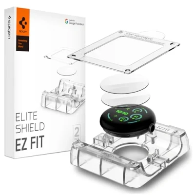 Afbeelding van Spigen Eliteshield EZ Fit Screenprotector compatibel met Google Pixel Watch 3 41mm, 2 stuks, Installatiekit inbegrepen, Krasbestendig, Kristalhelder