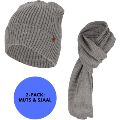 Afbeelding van Sarlini Muts &amp; Sjaal heren Ribbed Effen One Size Midden Grijs