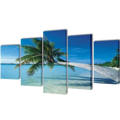 Afbeelding van Canvas muurdruk set zandstrand met palmboom 200 x 100 cm