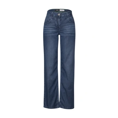 Afbeelding van Cecil WIDE Streifen Straight leg jeans, Dames, Maat: 33x30, Blau