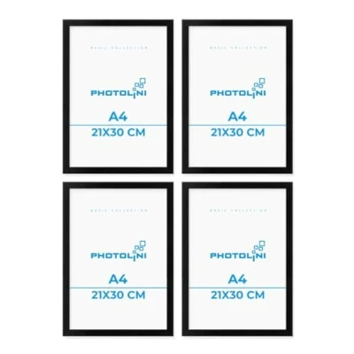Afbeelding van Set van 4 fotolijsten 21x30 cm A4 modern zwart gemaakt MDF met acrylglas/Portretlijst/Wissellijst/Posterlijst