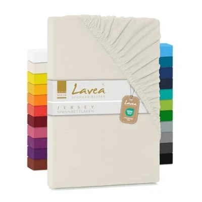 Afbeelding van Lavea Jersey hoeslaken, serie Maya, 100% katoen, hoogwaardige afwerking met elastiek, OekoTex100 gecertificeerd