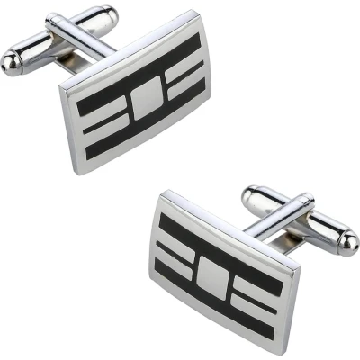 Afbeelding van Fako Bijoux® Manchetknopen Rechthoek Zwart Gestreept 20x12mm Zilverkleurig