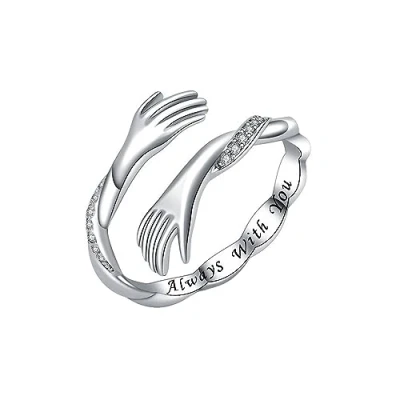 Afbeelding van KBRPEY Omarmingsring voor dames, 925 Sterling zilveren ringen vrouwen, I Love You Forever, cadeau moeder, zus, hand, omarmen, open ring, vriendschapscadeau, zilver,