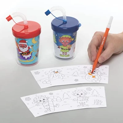 Afbeelding van Baker Ross FC148 kerst kleur in bekers voor kinderen 3 stuks, met buigzame rietjes kinderen, kleuractiviteiten knutsels om te versieren en gebruiken