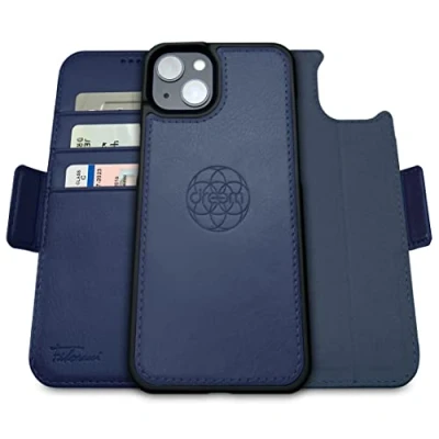 Afbeelding van Dreem Fibonacci iPhone 14 Portemonnee Hoesje / 2 in 1 Schokbestendig MagSafe Compatibel en Afneembaar Luxe Vegan Lederen Folio met RFID Kaartbescherming Multi Standaard [Koninklijk]