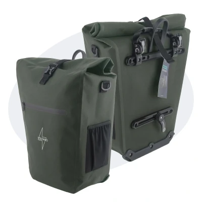 Afbeelding van Voltano Luxe E bike Fietstas 28L Olijf Groen Pakaftas Met Laptop vak 100% Waterdicht