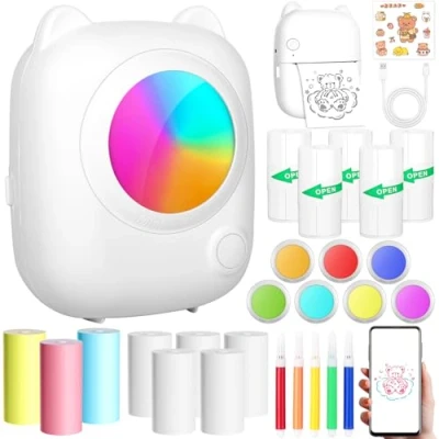 Afbeelding van ZZXLOPEZ Miniprinter, Draagbare Mini Fotoprinter, Thermische Printer, Smartphone Zakprinter, Draadloze Fotoprinter met Android en iOS 14 Rollen Papier, Mobiele voor Dagboek, Notities