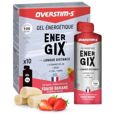 Afbeelding van OVERSTIM.s Gel Energix (x10) Energiegel voor sport (fietsen, hardlopen) Langdurige energie (Glucose + Fructose Maltodextrines) BCAA 100 kcal/gel Aardbei banaan smaak