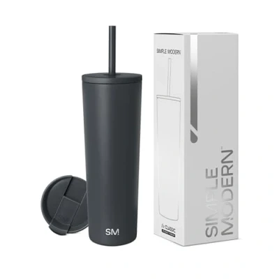 Afbeelding van Simple Modern Geïsoleerde beker met deksel en rietje Iced Coffee Cup Herbruikbare roestvrijstalen waterfles reismok Geschenken voor vrouwen mannen haar hem Klassieke collectie 830 ml grafiet