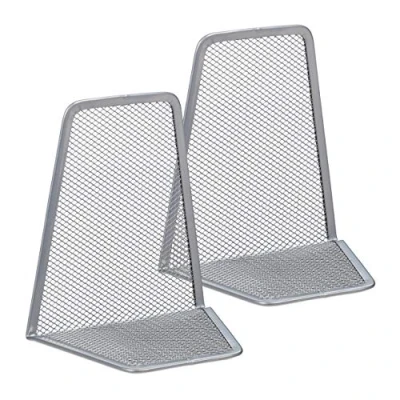 Afbeelding van Relaxdays boekensteun set van 2, ook voor cd&#039;s en dvd&#039;s, HxBxD: ca. 14,5 x 12,5 9 cm, metaal, zilverkleurig