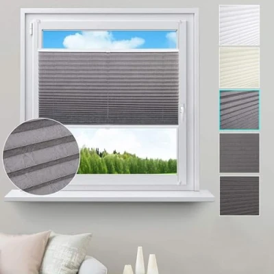 Afbeelding van WOLTU Geplooide jaloezie zonwering ondoorzichtig en verduisterend voor inkijkbescherming, Plisségordijn 90x130cm zonder boren met klembevestiging,Grijs PS5580gr