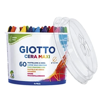Afbeelding van GIOTTO Cera Maxi waskrijt, super wasbaar, grote waskrijtjes, 5 x 12 verschillende kleuren, 60 stuks, ideaal voor kinderen, feestjes en scholen