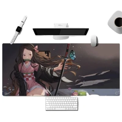 Afbeelding van NIRBO Muismat, Kamado Nezuko, XXL PC bureauonderlegger, professionele gamingmuismat, antislip rubberen basis, 900 x 400 3 mm
