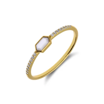 Afbeelding van Lucardi Dames Zilveren goldplated Ring parelmoer 925 Zilver Goudkleurig 16 / 50 mm