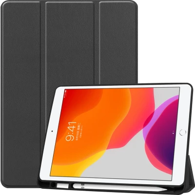 Afbeelding van Tablet Hoes geschikt voor iPad 2021 / 2020 2019 met Apple Pencil Houder &amp; Auto Sleep/Wake functie Tri Fold book Case 10.2 inch Zwart