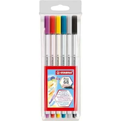 Afbeelding van Premium Viltstift met penseelpunt voor variabele lijndiktes STABILO Pen 68 brush 6 stuks verschillende kleuren