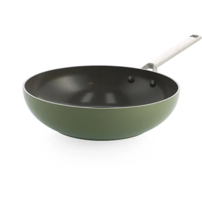 Afbeelding van BK Sublime wok PFAS vrij Ø 28cm olive green gouden stainless steel handgrepen ovenbestendig tot 220C