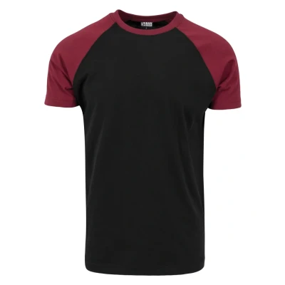 Afbeelding van Urban Classics Raglan Contrast Tshirt print, Heren, Maat: Large, Black/burgundy